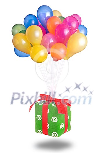 color balloons with gift isolated on white color balloons with gift isolated on white