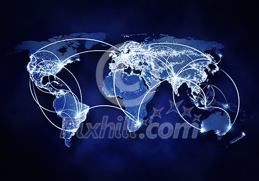 Conceptual background image of world map and connection lines Conceptual background image of world map and connection lines