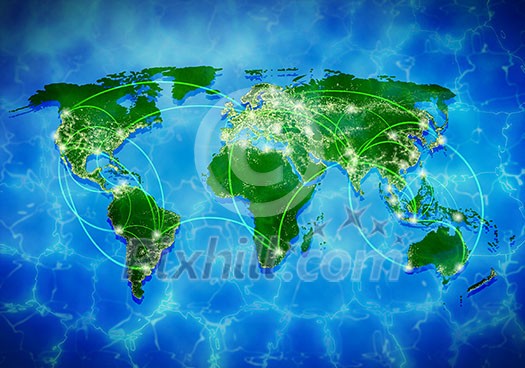 Conceptual background image of world map and connection lines