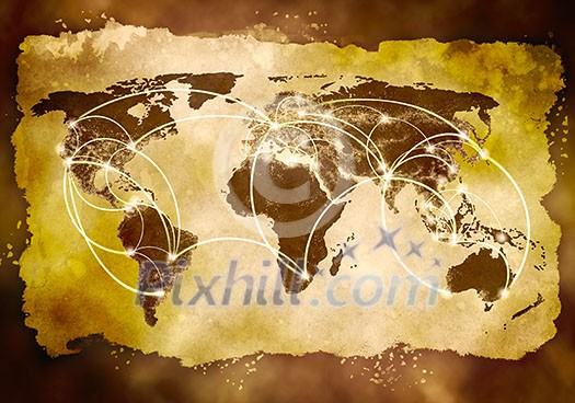 Conceptual background image of world map and connection lines Conceptual background image of world map and connection lines