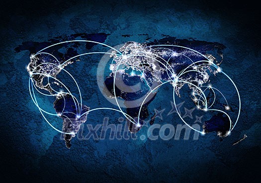 Conceptual background image of world map and connection lines Conceptual background image of world map and connection lines