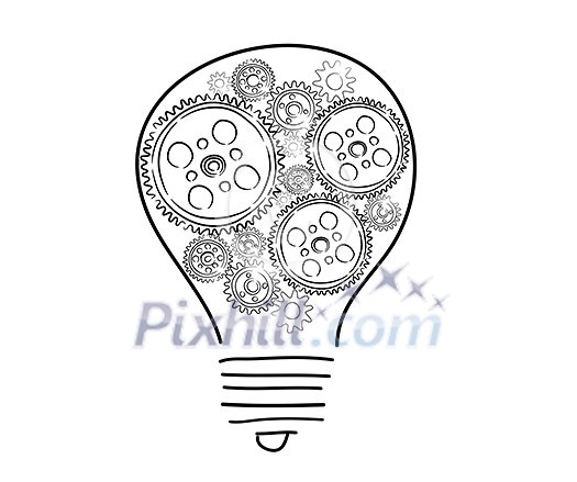 Conceptual image with light bulb and cogwheels Conceptual image with light bulb and cogwheels