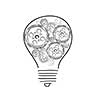 Conceptual image with light bulb and cogwheels