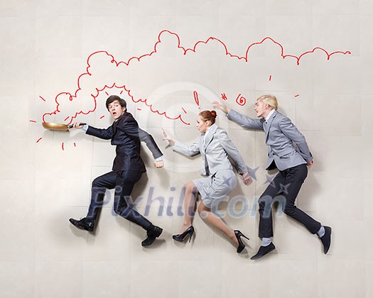 Funny businesspeople lying on floor and acting like running Funny businesspeople lying on floor and acting like running