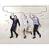 Funny businesspeople lying on floor and acting like running