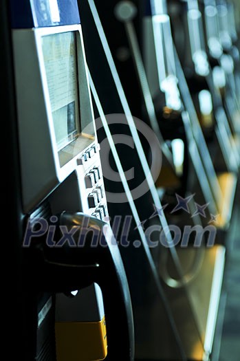 Row of pay phones in airport close up Row of pay phones in airport close up