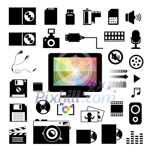 vector technology and storage icons set 