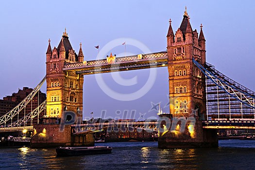 Tower bridge in London England at sunset over Thames river Tower bridge in London England at sunset over Thames river