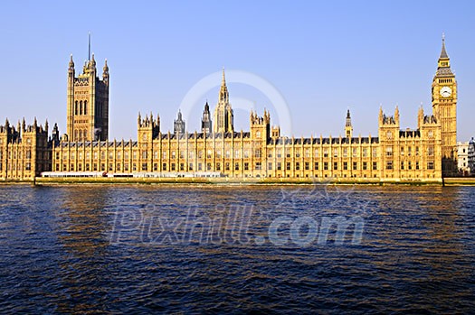 Houses of Parliament with Big Ben from Thames river Houses of Parliament with Big Ben from Thames river