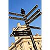 Signpost in Westminster London showing various attractions