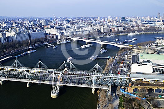 Hungerford bridge seen from London Eye in England Hungerford bridge seen from London Eye in England