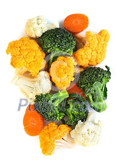 Broccoli cauliflower and carrots isolated on white background Broccoli cauliflower and carrots isolated on white background