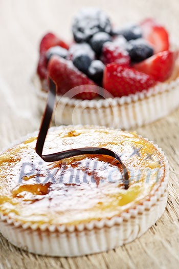 Closeup of fancy gourmet fresh fruit dessert tarts Closeup of fancy gourmet fresh fruit dessert tarts