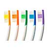 Close up of multicolored toothbrushes on white background