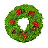 Green Christmas wreath with pine cones and berries isolated on white