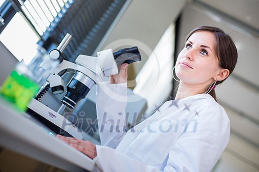 Portrait of a female chemistry student carrying out research in a chemistry lab (color toned image; shallow DOF) Portrait of a female chemistry student carrying out research in a chemistry lab (color toned image; shallow DOF)
