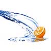 fresh water drops on orange isolated on white