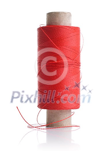 red thread and coil isolated on white red thread and coil isolated on white