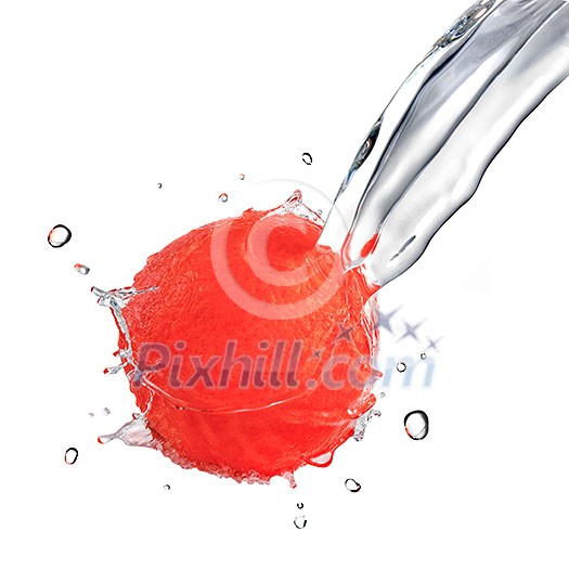 fresh water splash on red grapefruit isolated on white fresh water splash on red grapefruit isolated on white
