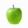 green apple with drops of water isolated on white