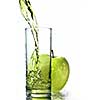 fresh apple juice in glass with green apple isolated on white