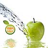 fresh water splash on green apple isolated on white