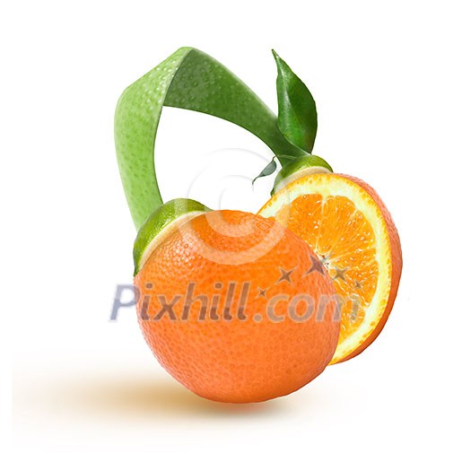headphones of orange, lime and leaves on a white background isolated headphones of orange, lime and leaves on a white background isolated