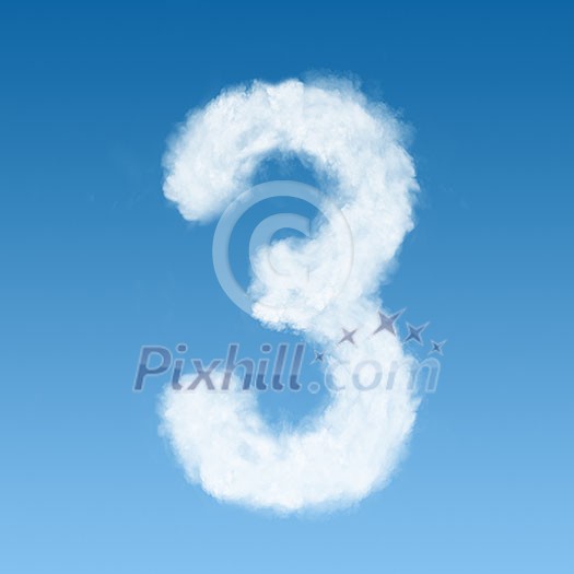 number three made of white clouds on blue background, not render. Concept idea number three made of white clouds on blue background, not render. Concept idea