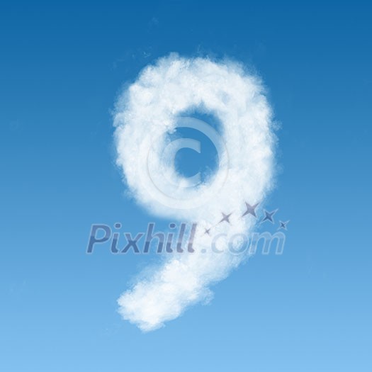 number nine made of white clouds on blue background, not render. Concept idea number nine made of white clouds on blue background, not render. Concept idea