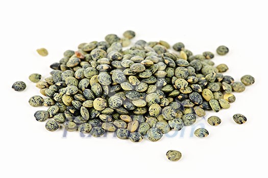 Heap of raw french green lentils isolated on white background Heap of raw french green lentils isolated on white background
