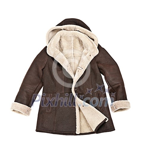 Warm brown shearling winter coat isolated on white Warm brown shearling winter coat isolated on white