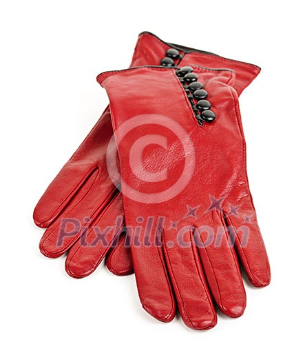 Red leather female gloves isolated on white background Red leather female gloves isolated on white background