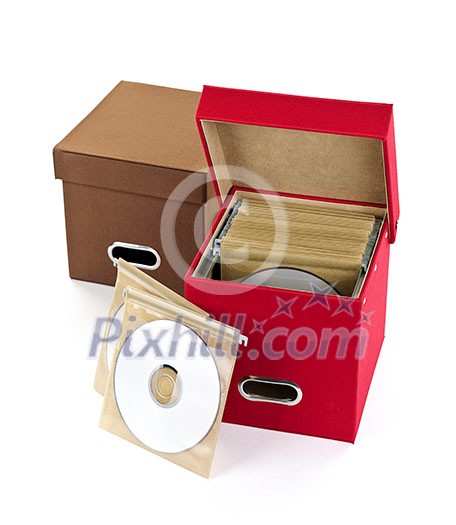 Storage boxes for compact discs isolated on white background Storage boxes for compact discs isolated on white background