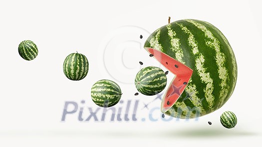 funny pacman watermelon on a white background funny pacman watermelon on a white background