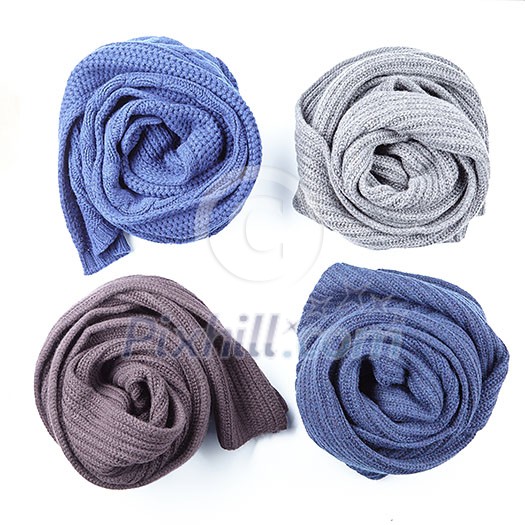 set of four twisted scarf different foreshortenings isolated on white set of four twisted scarf different foreshortenings isolated on white