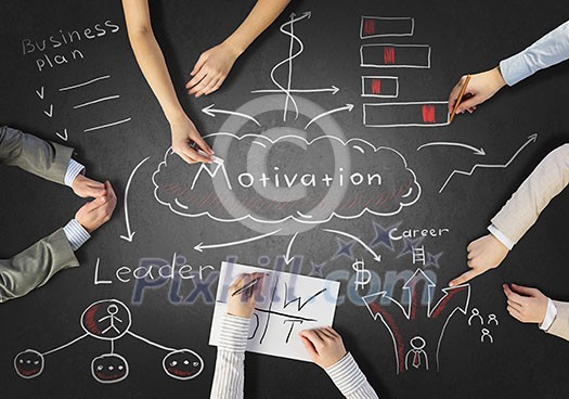 Top view of people hands drawing business teamwork strategy Top view of people hands drawing business teamwork strategy