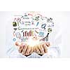 Businessman hands demostrating business strategy sketch in palms