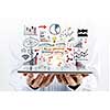 Businessman hands demostrating business strategy plan on tablet screen