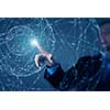 Businessman hand touching with finger digital connection lines on virtual screen