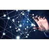 Businessman hand touching with finger digital connection lines on virtual screen