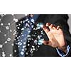 Businesswoman hand touching with finger digital connection lines on virtual screen