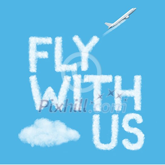 text of the natural clouds and airplane in the blue sky text of the natural clouds and airplane in the blue sky