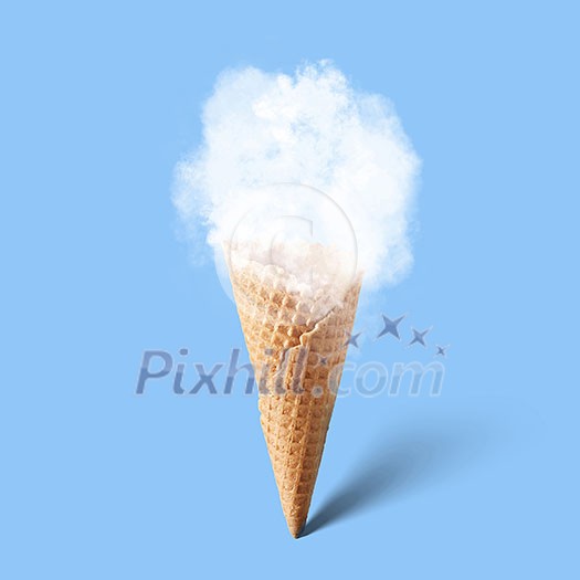 ice cream made of puffy white clouds . Concept Food service on board of the aircraft ice cream made of puffy white clouds . Concept Food service on board of the aircraft