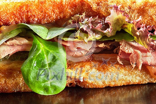 Background image of stack of sandwiches with ham,salad, cucumber and grilled toasts Background image of stack of sandwiches with ham,salad, cucumber and grilled toasts