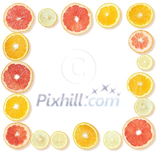 Frame from orange, lemon and grapefruit slices isolated on white Frame from orange, lemon and grapefruit slices isolated on white