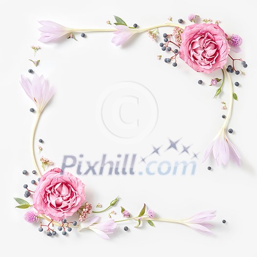 Fresh pink roses frame border isolated and copyspace for text on white background Fresh pink roses frame border isolated and copyspace for text on white background