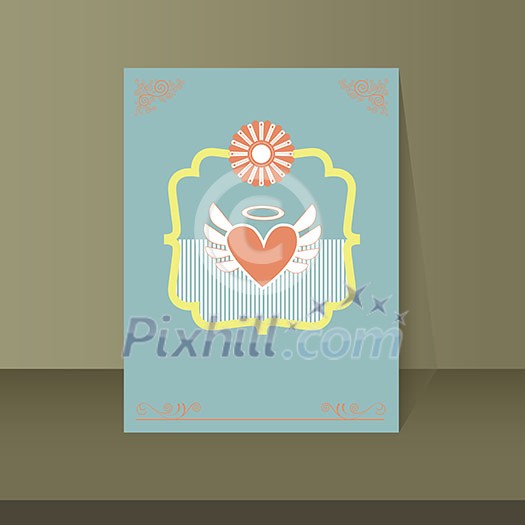 vector winged heart vintage card design vector winged heart vintage card design