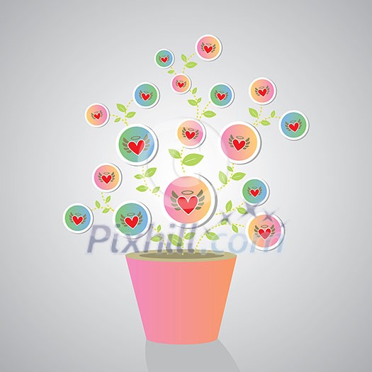 vector heart tree in pot vintage card vector heart tree in pot vintage card