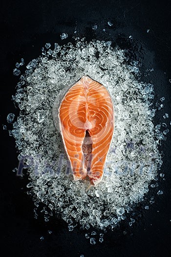 Fresh Raw steak salmon on ice. Top view. Fresh Raw steak salmon on ice. Top view.