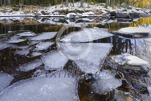 River scenery in january with ice feature River scenery in january with ice feature